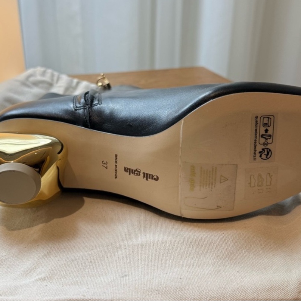 Cult Gaia Black Ankle Boots with Gold Sphere Heel - Picture 4 of 4